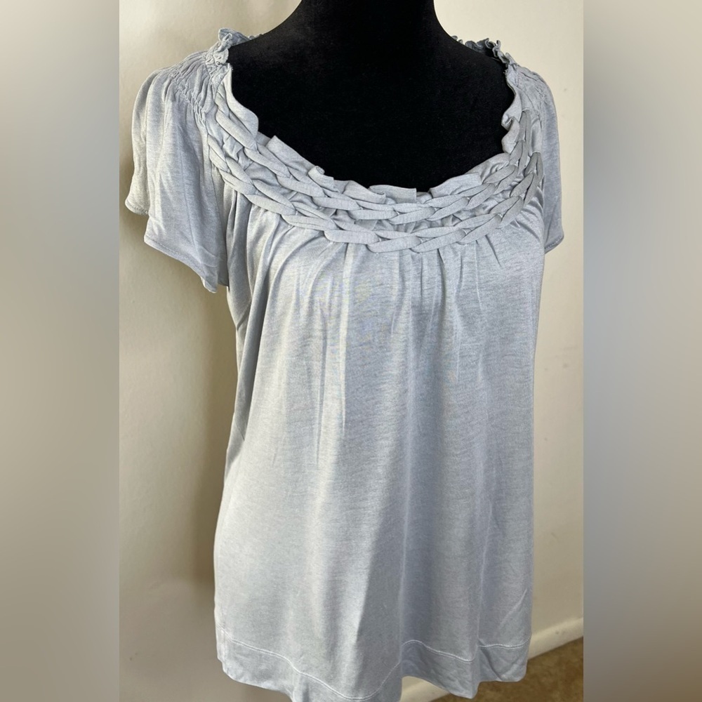 Banana Republic NWT gray top braided scoop collar flutter sleeves lightweight XS